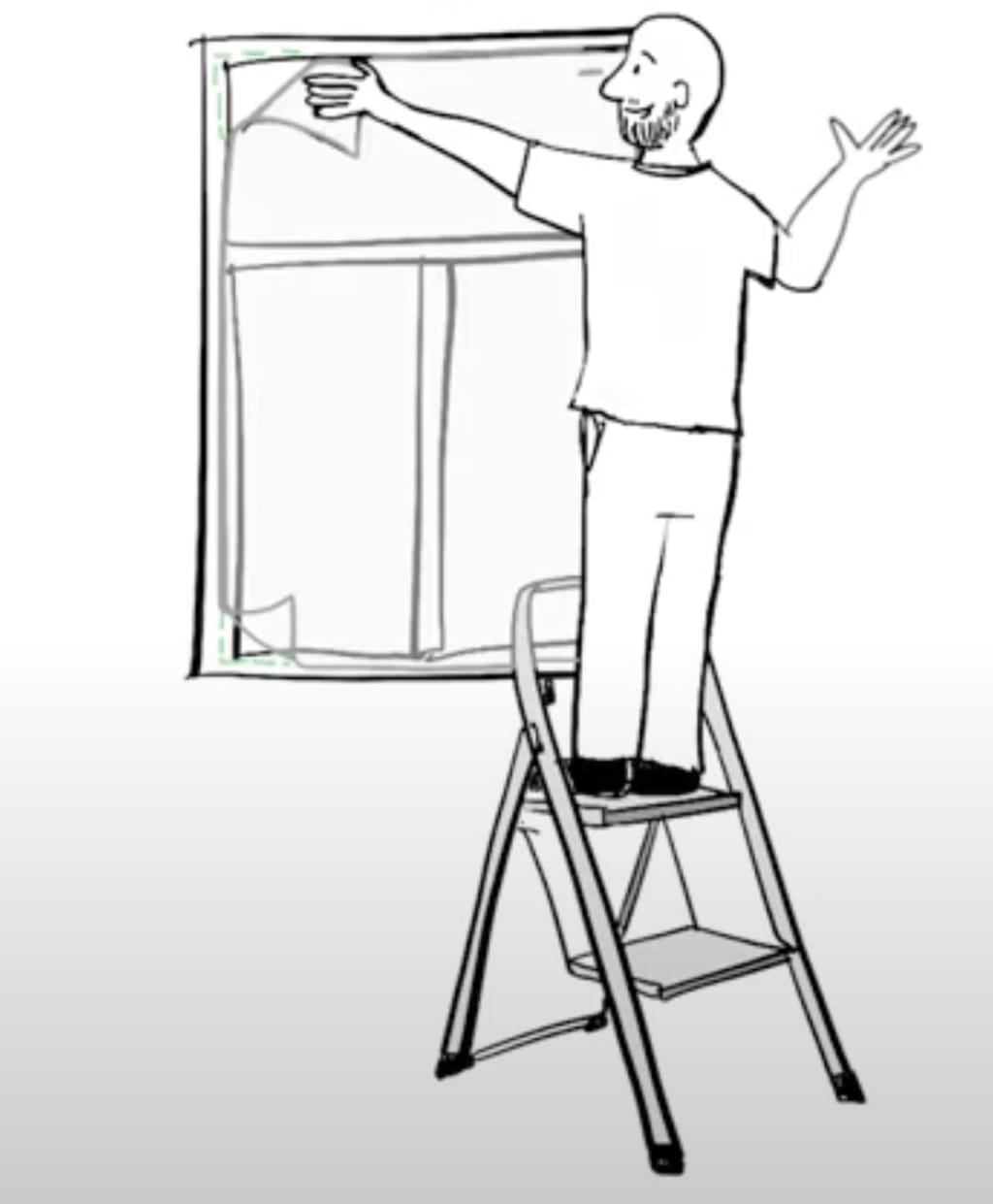 Illustratie van een man die raamfolie plaatst