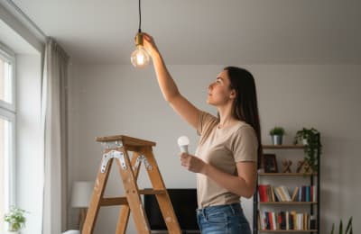 Vrouw hangt ledlamp op
