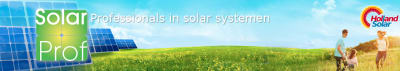 Solar prof logo met groen veld en blij gezin. Holland solar logo in hoek