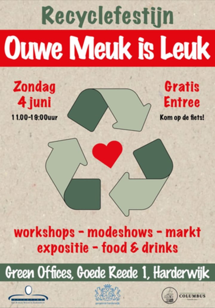 Poster Recyclefestijn Harderwijk op zondag 4 juni bij Green Offices om 11 uur met gratis entree