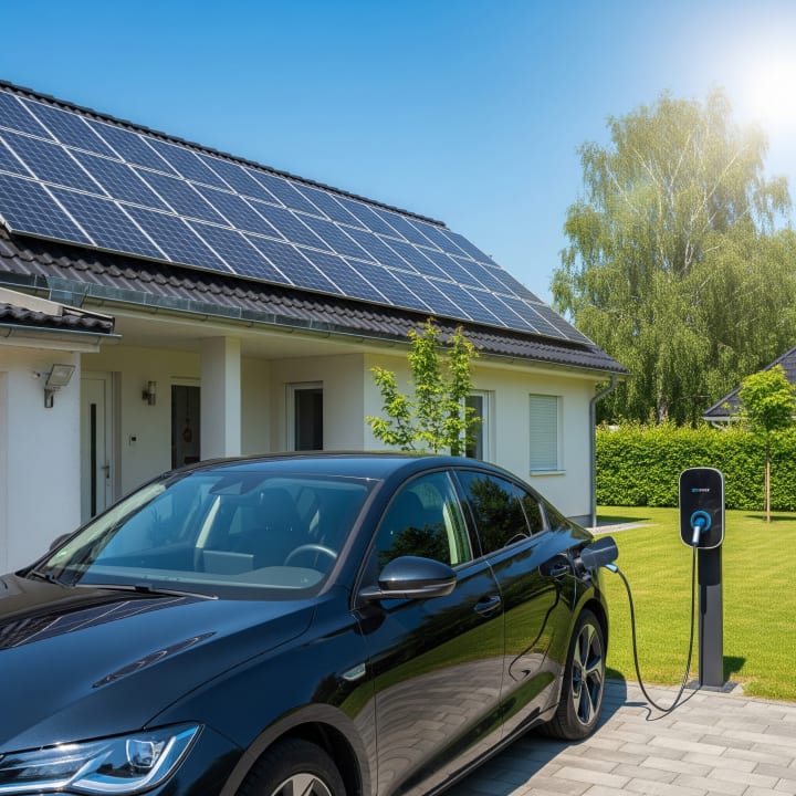 Man laadt elektrische auto op aan een snellaadpaal